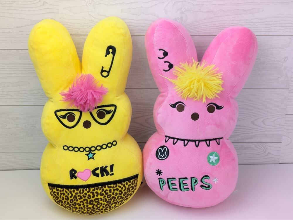 Peeps Emo Punk Rock Bunny Yellow Leopard & Pink Easter Plush 2024 Lot 16"